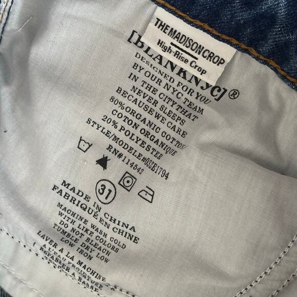 Blank NYC The Madison Crop Raw Hem Light Blue Denim Distressed Jeans Size 31 - Picture 4 of 11